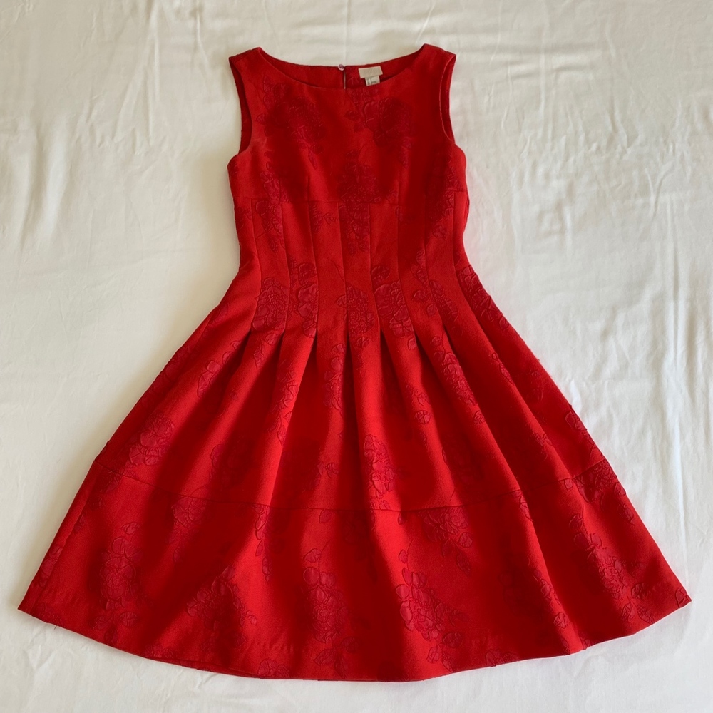 H&M Red Party Dress - Floral Embossed Pattern - 6